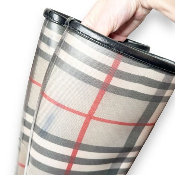 Burberry Grey Black Nova Check Plaid Wellington Rain Boots Women’s 38 (Fit US 8) - Picture 5 of 10